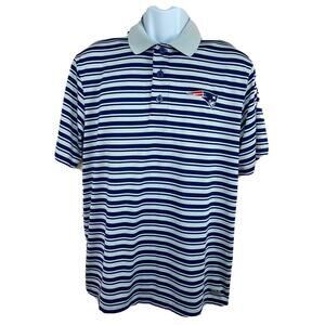 NFL Team Apparel New England Patriots Polo Shirt Sz M TX Cool Gray Blue Striped
